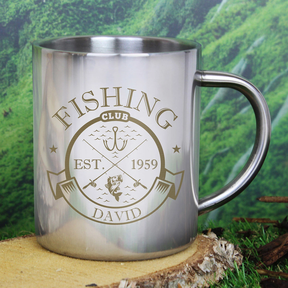 Personalised Fishing Club Stainless Steel Mug 1 Personalised Fishing Club Stainless Steel Mug