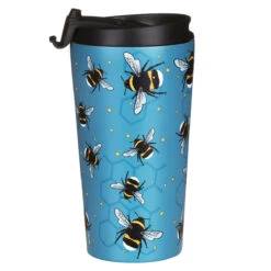 Eco Chic Blue Bees Stainless Steel Travel Coffee Cup -Yankee Candle Sales eco chic n01 blue bees stainless steel travel coffee cup 02m