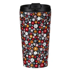 Eco Chic Black Ditsy Flowers Stainless Steel Travel Coffee Cup
