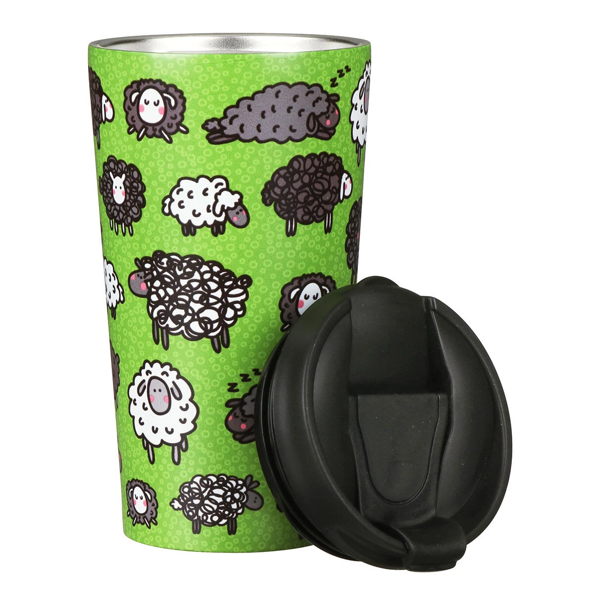 Eco Chic Green Sheep Stainless Steel Travel Coffee Cup 2 Eco Chic Green Sheep Stainless Steel Travel Coffee Cup - Image 2