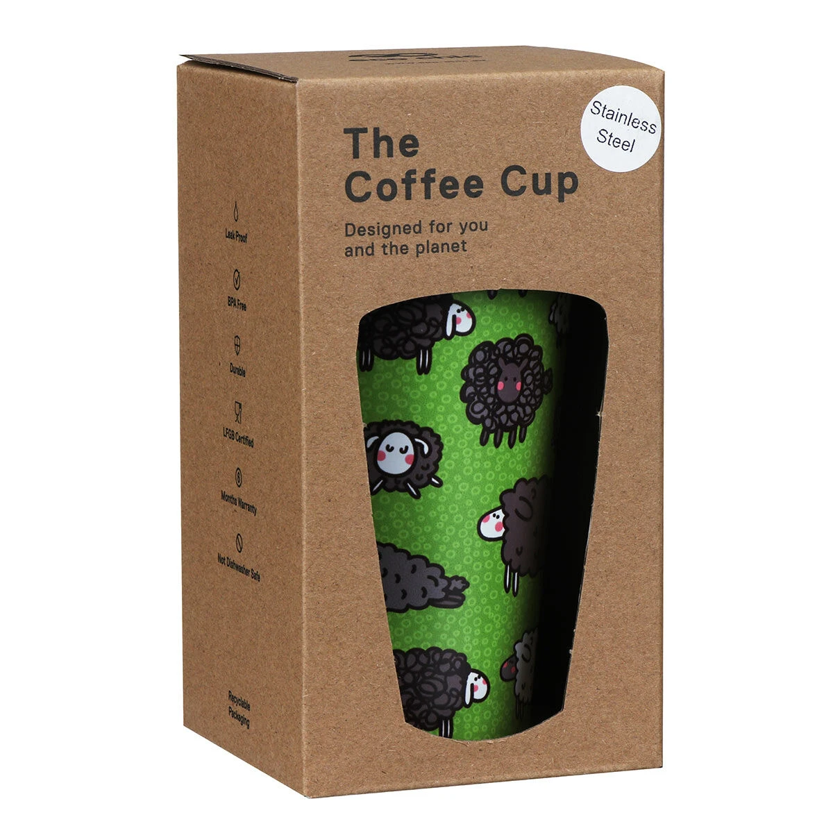 Eco Chic Green Sheep Stainless Steel Travel Coffee Cup 5 Eco Chic Green Sheep Stainless Steel Travel Coffee Cup - Image 5