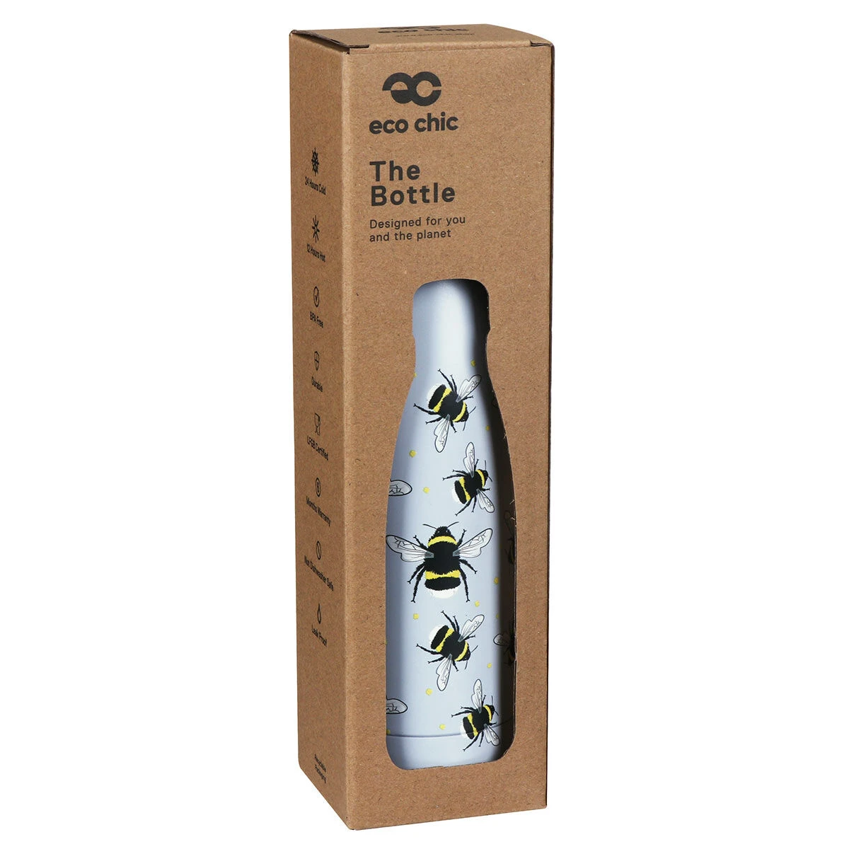 Eco Chic Grey Bees 500ml Thermal Drinks Bottle 2 Eco Chic Grey Bees 500ml Thermal Drinks Bottle - Image 2