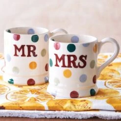 Emma Bridgewater Polka Dot Mr & Mrs Set Of 2 Half Pint Boxed Mugs -Yankee Candle Sales emma birdgewater polka dot mr mrs 2 1 2 pint mugs boxed lifestyle image01