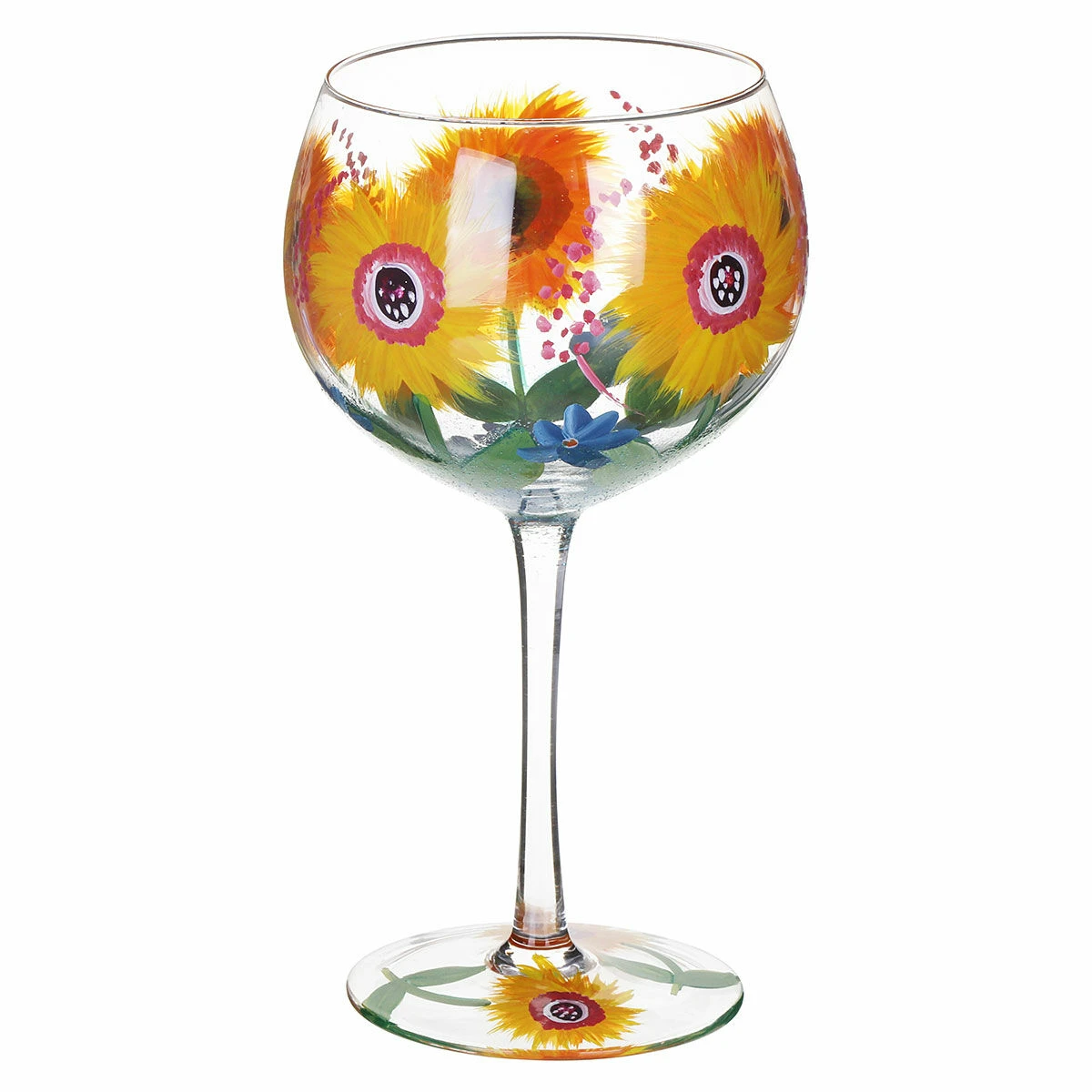 Lynsey Johnstone Hand Painted Sunflowers & Blue Wildflowers Gin Glass 2 Lynsey Johnstone Hand Painted Sunflowers & Blue Wildflowers Gin Glass - Image 2