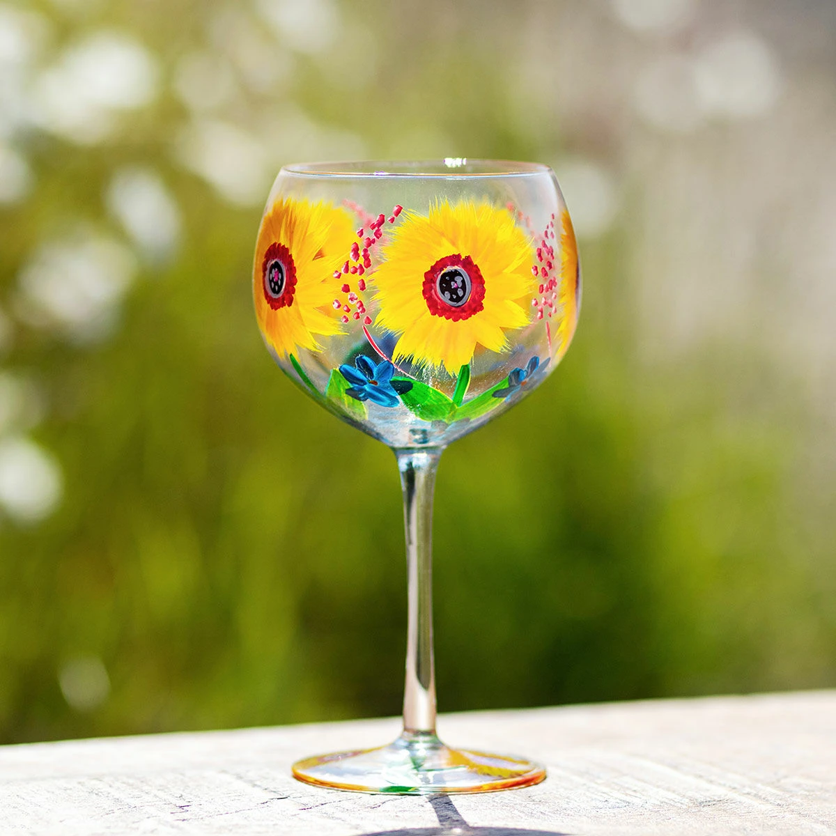 Lynsey Johnstone Hand Painted Sunflowers & Blue Wildflowers Gin Glass 3 Lynsey Johnstone Hand Painted Sunflowers & Blue Wildflowers Gin Glass - Image 3