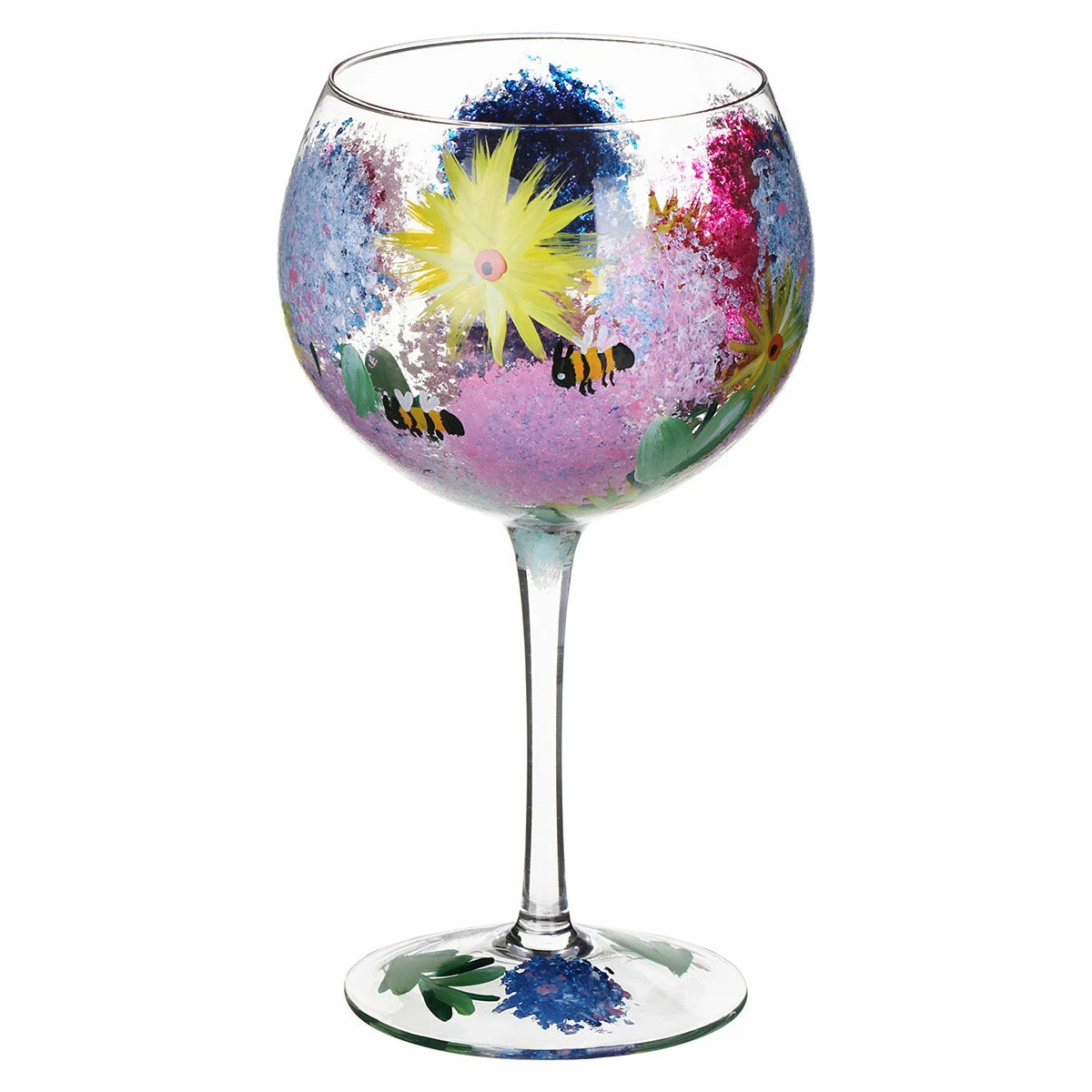 Lynsey Johnstone Hand Painted Alliums & Bees Gin Glass 2 Lynsey Johnstone Hand Painted Alliums & Bees Gin Glass - Image 2