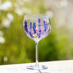 Lynsey Johnstone Hand Painted Bees & Lavender Gin Glass -Yankee Candle Sales lesser pavey lp49753 lynsey johnstone bees lavender gin glass lifestyle 1