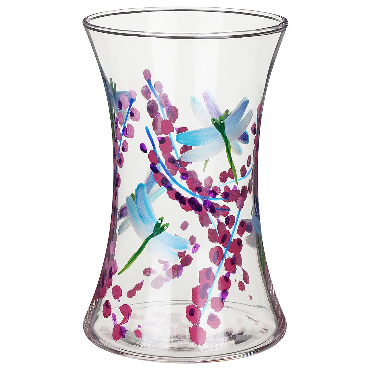 Lynsey Johnstone Hand Painted Dragonfly With Pink Flowers Hourglass Vase 2 Lynsey Johnstone Hand Painted Dragonfly With Pink Flowers Hourglass Vase - Image 2