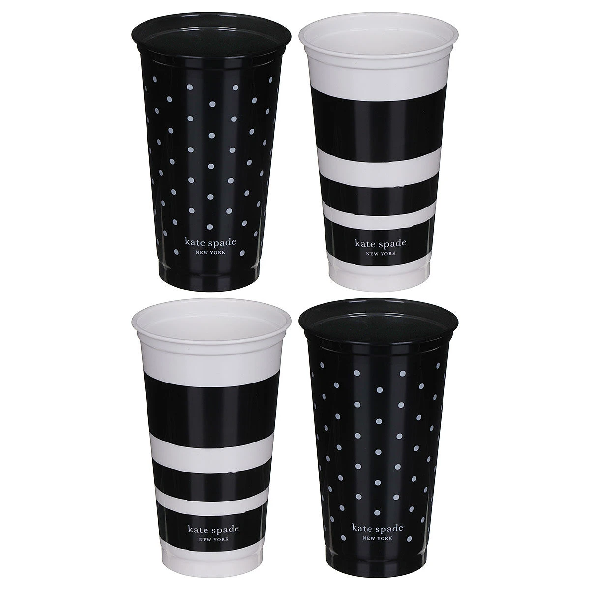 Kate Spade New York Black & White Stripe/Dot Set Of Four Travel Cups 2 Kate Spade New York Black & White Stripe/Dot Set Of Four Travel Cups - Image 2