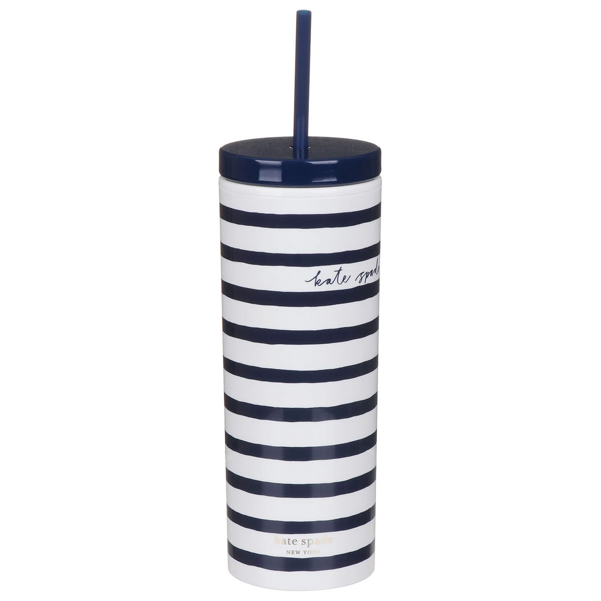 Kate Spade New York Navy Stripe Acrylic Tumbler With Straw 1 Kate Spade New York Navy Stripe Acrylic Tumbler With Straw