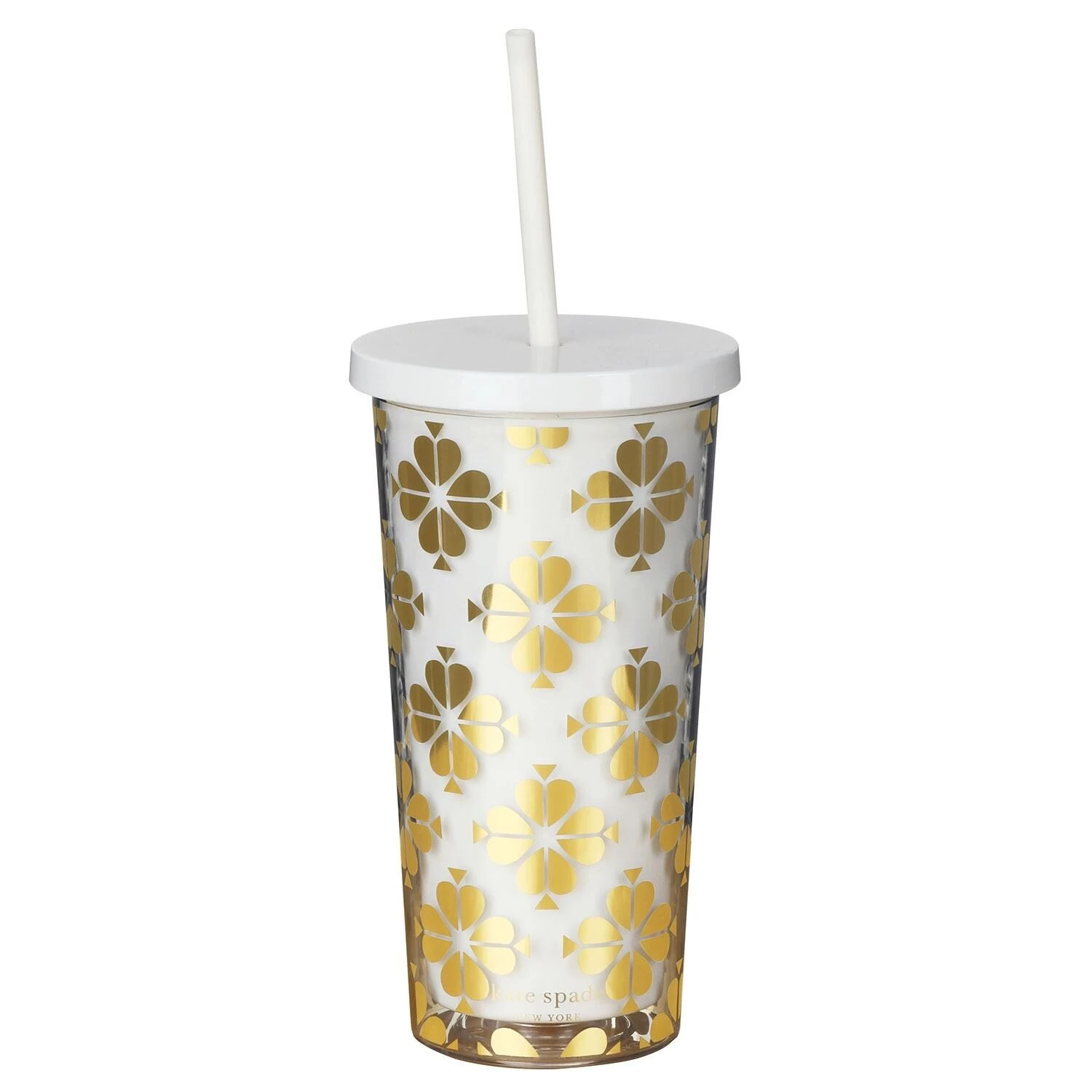 Kate Spade New York Gold Spade Flower Tumbler With Straw 1 Kate Spade New York Gold Spade Flower Tumbler With Straw