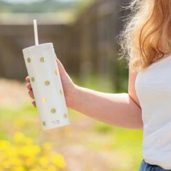 Kate Spade New York Gold Dot With Script Acrylic Tumbler With Straw -Yankee Candle Sales lifeguard press kate spade 224338 gold dot tumbler with straw lifestyle