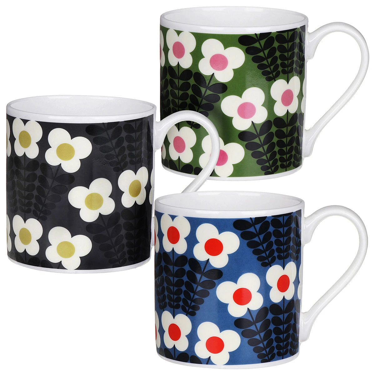 Orla Kiely Set Of 3 Bunch Of Stems Large Mugs 1 Orla Kiely Set Of 3 Bunch Of Stems Large Mugs