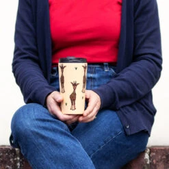 Eco Chic Beige Giraffe Stainless Steel Travel Coffee Cup -Yankee Candle Sales n26 eco chic beige giraffe stainless steel travel coffee cup lifestyle 1