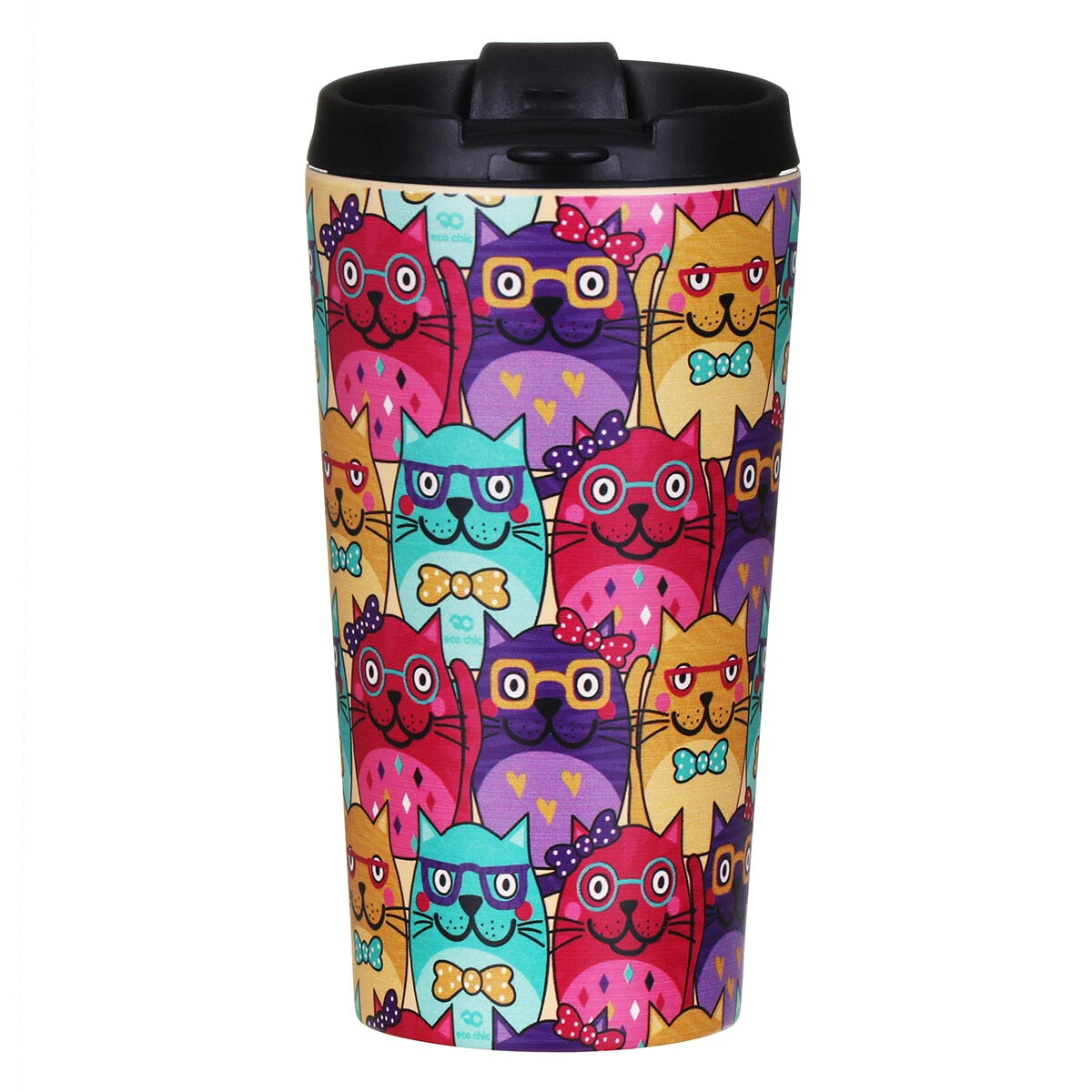 Eco Chic Cats With Glasses Stainless Steel Travel Coffee Cup 1 Eco Chic Cats With Glasses Stainless Steel Travel Coffee Cup
