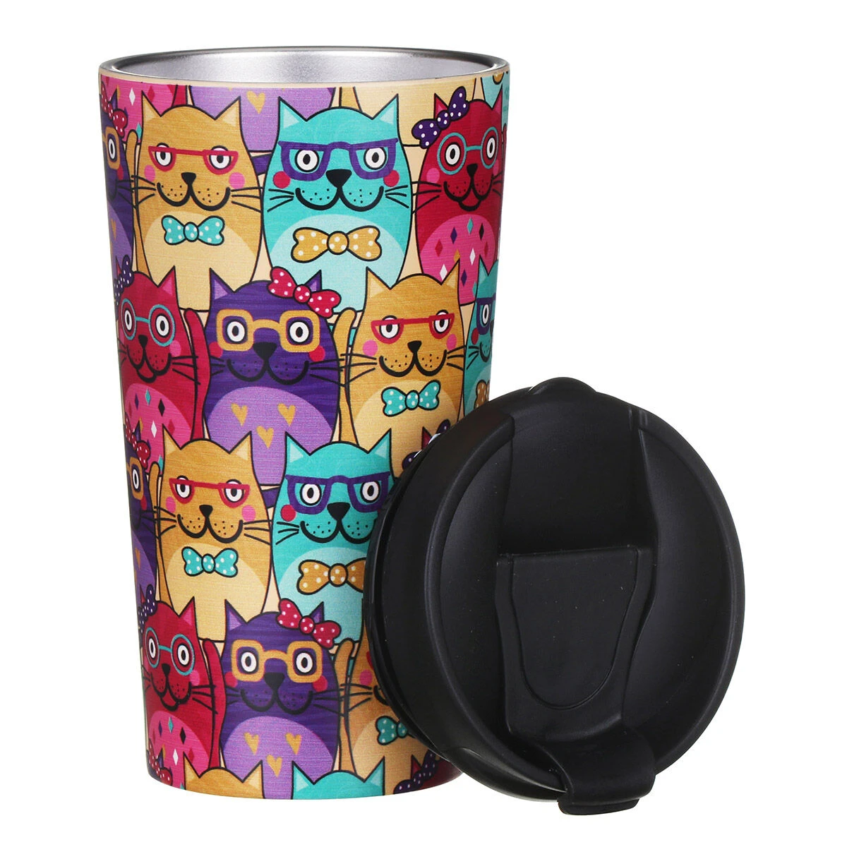 Eco Chic Cats With Glasses Stainless Steel Travel Coffee Cup 2 Eco Chic Cats With Glasses Stainless Steel Travel Coffee Cup - Image 2