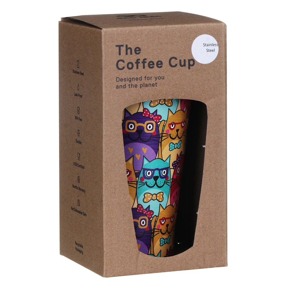 Eco Chic Cats With Glasses Stainless Steel Travel Coffee Cup 4 Eco Chic Cats With Glasses Stainless Steel Travel Coffee Cup - Image 4