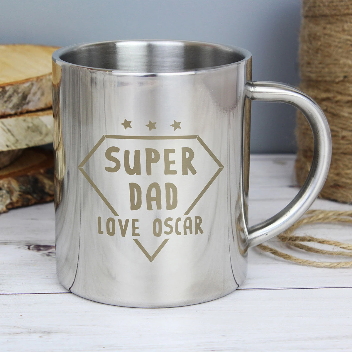 Personalised Super Dad Stainless Steel Mug 1 Personalised Super Dad Stainless Steel Mug