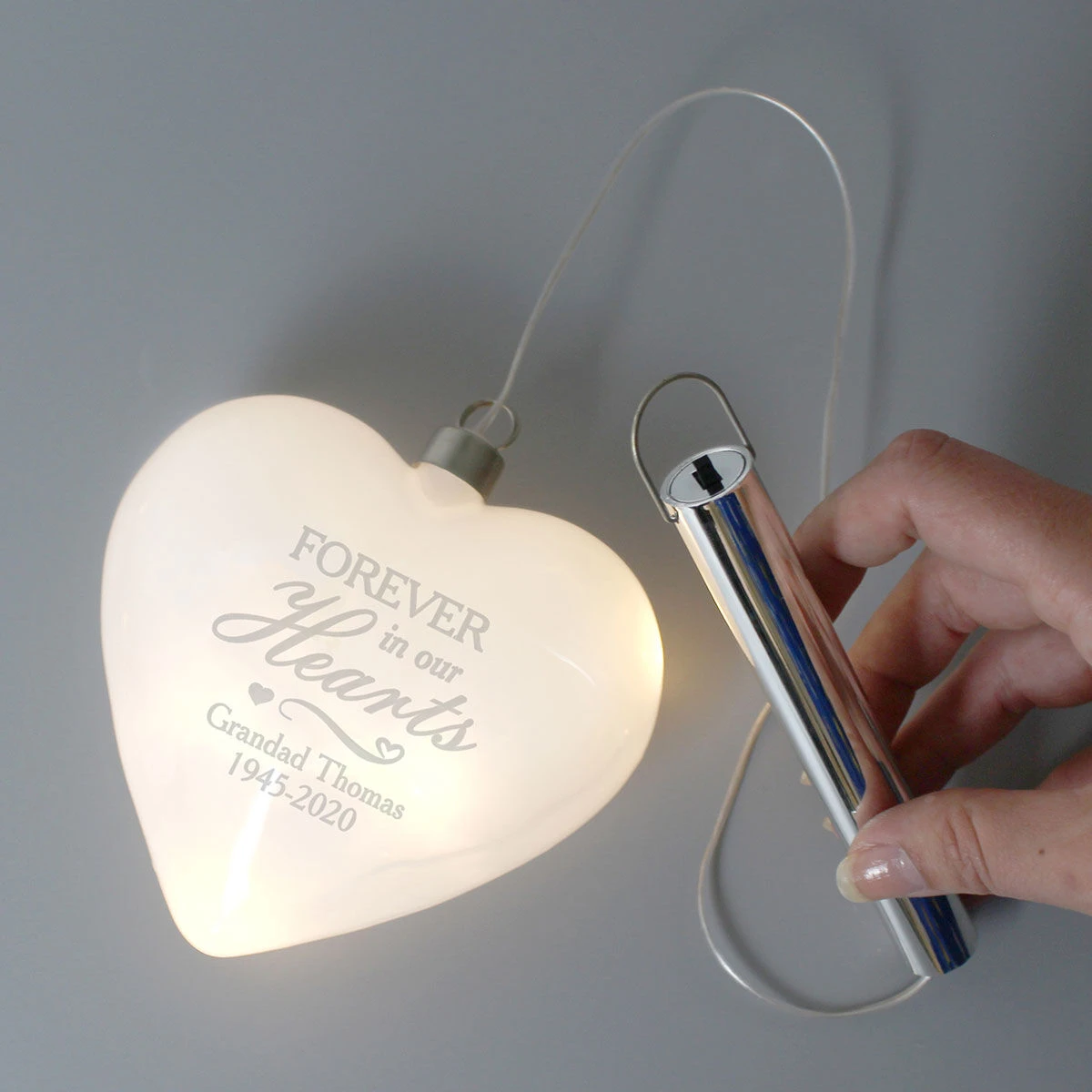 Personalised 'Forever In Our Hearts' LED Hanging Glass Heart 2 Personalised 'Forever In Our Hearts' LED Hanging Glass Heart - Image 2