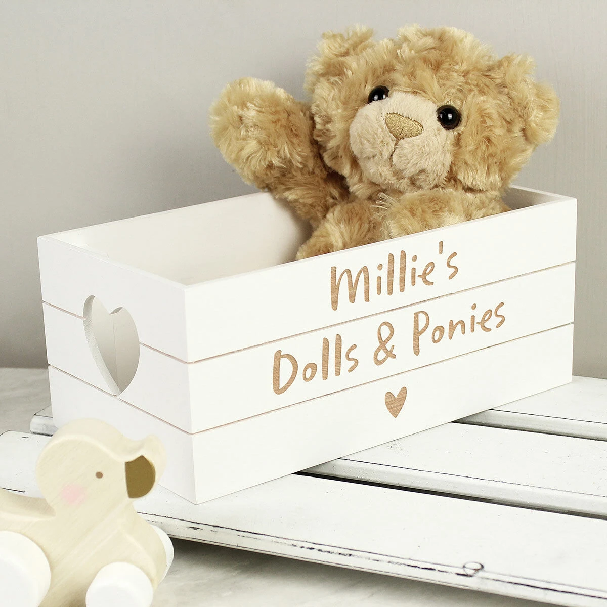 Personalised Free Text Heart White Wooden Crate 1 Personalised Free Text Heart White Wooden Crate