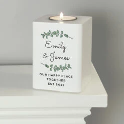Personalised Botanical White Wooden Tealight Holder -Yankee Candle Sales p1011f34 1