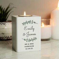 Personalised Botanical White Wooden Tealight Holder -Yankee Candle Sales p1011f34 2