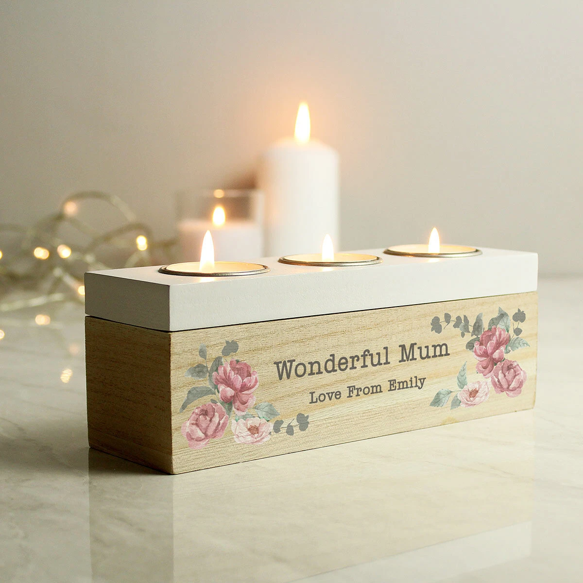 Personalised Floral Watercolour Triple Tealight Holder 1 Personalised Floral Watercolour Triple Tealight Holder