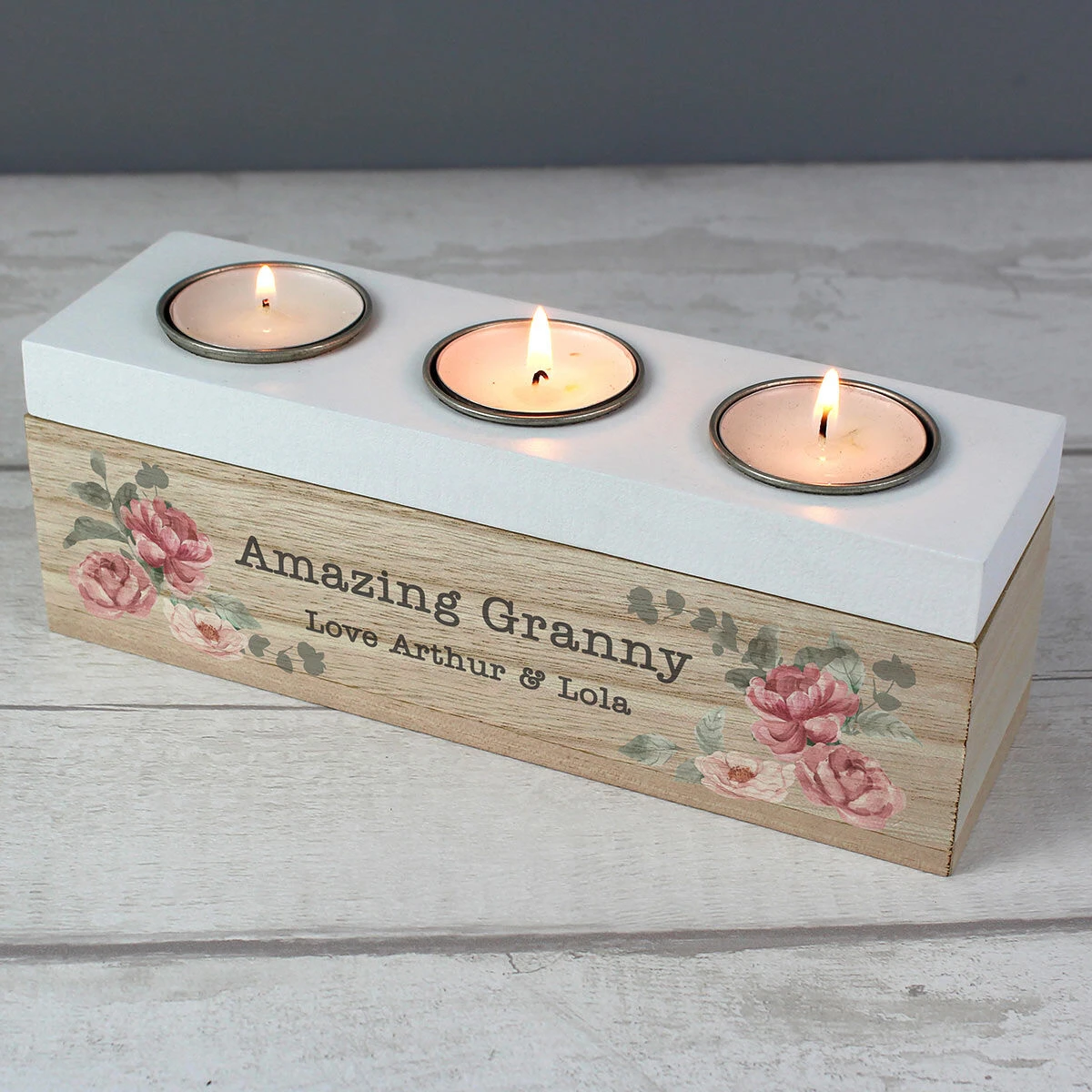 Personalised Floral Watercolour Triple Tealight Holder 2 Personalised Floral Watercolour Triple Tealight Holder - Image 2