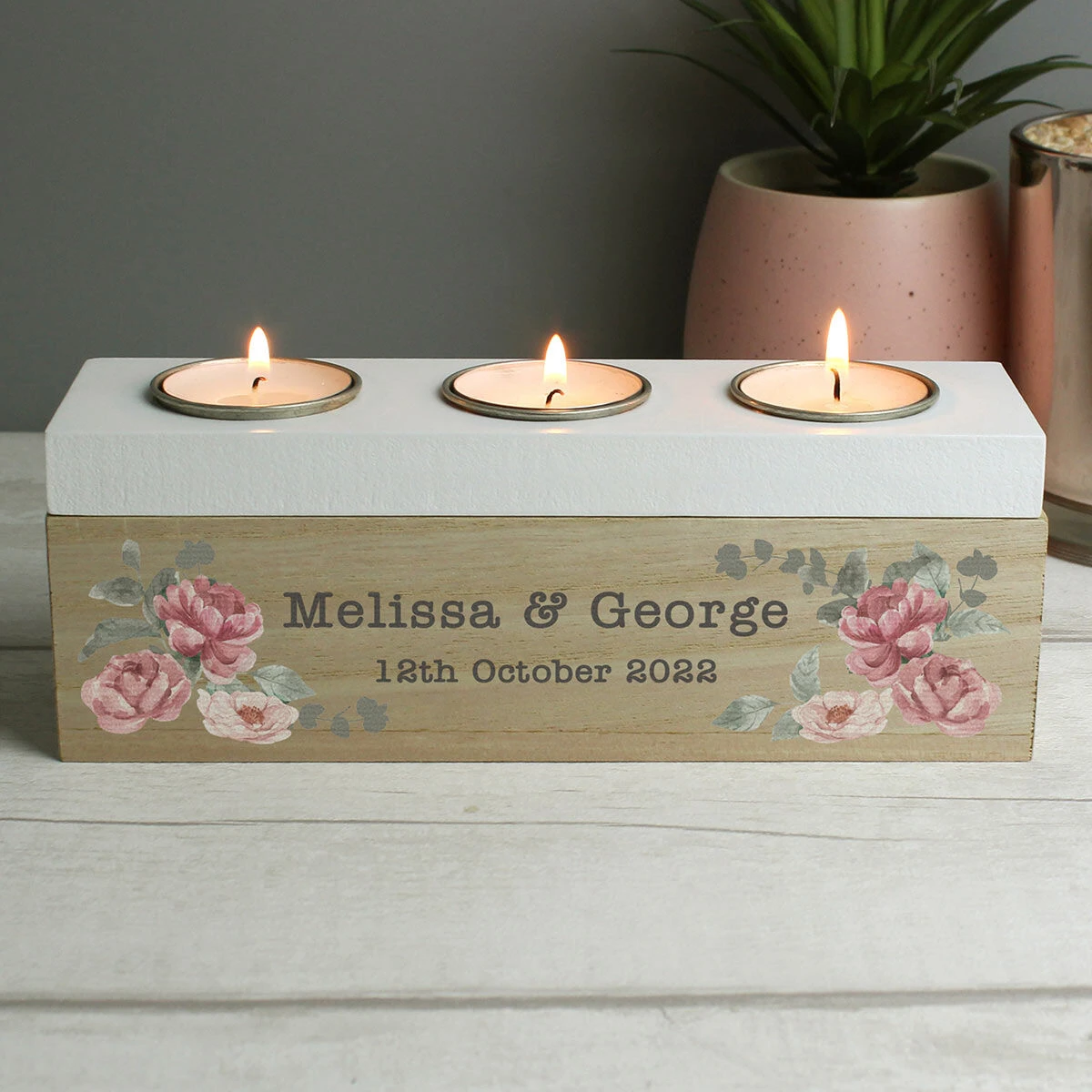 Personalised Floral Watercolour Triple Tealight Holder 4 Personalised Floral Watercolour Triple Tealight Holder - Image 4