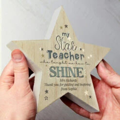 Personalised ‘My Star Teacher’ Rustic Wooden Star Decoration -Yankee Candle Sales p1011f71