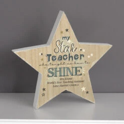 Personalised ‘My Star Teacher’ Rustic Wooden Star Decoration -Yankee Candle Sales p1011f71 1