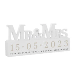 Personalised Big Date Wooden Mr & Mrs Ornament -Yankee Candle Sales p1011f97 pmc personalised big date wooden mr and mrs ornament 4