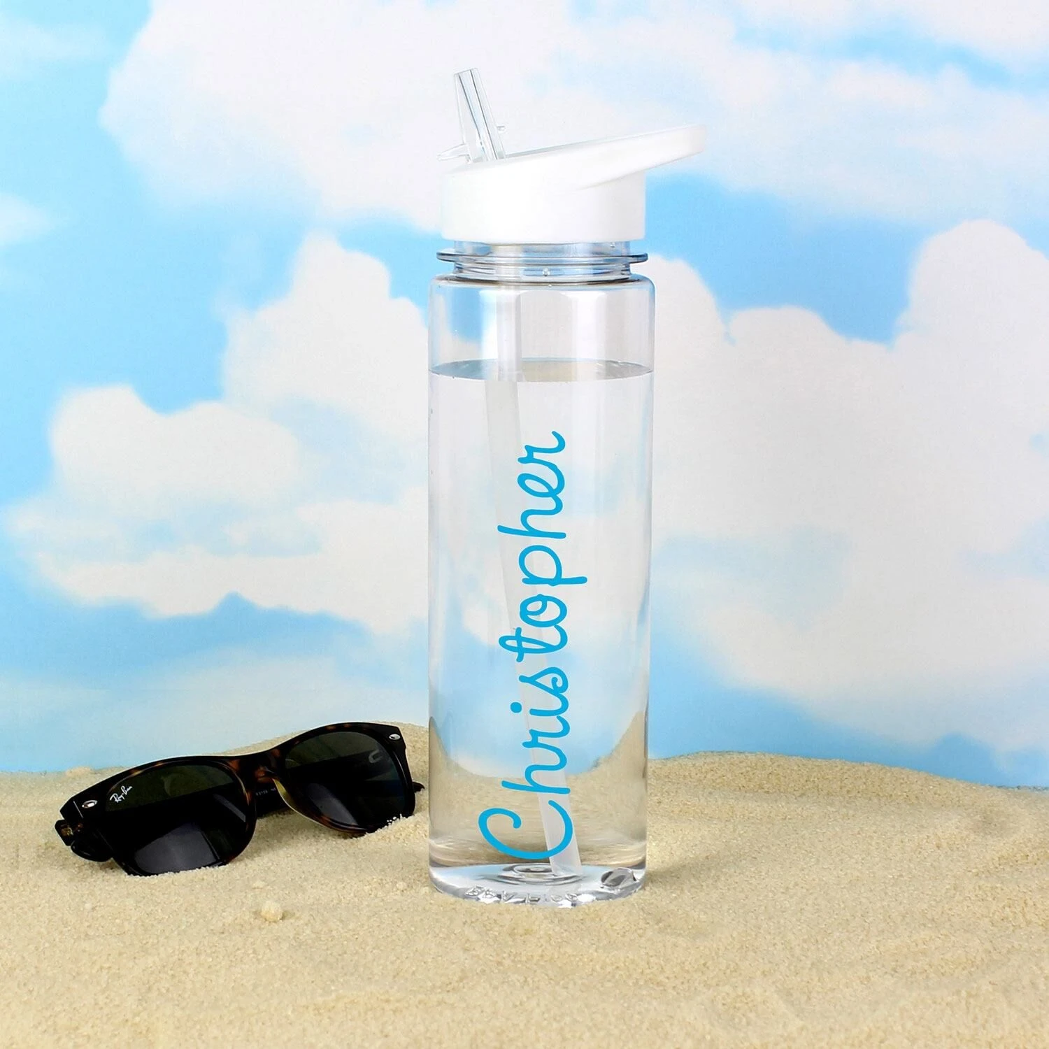 Personalised Island Water Bottle With Blue Text 1 Personalised Island Water Bottle With Blue Text