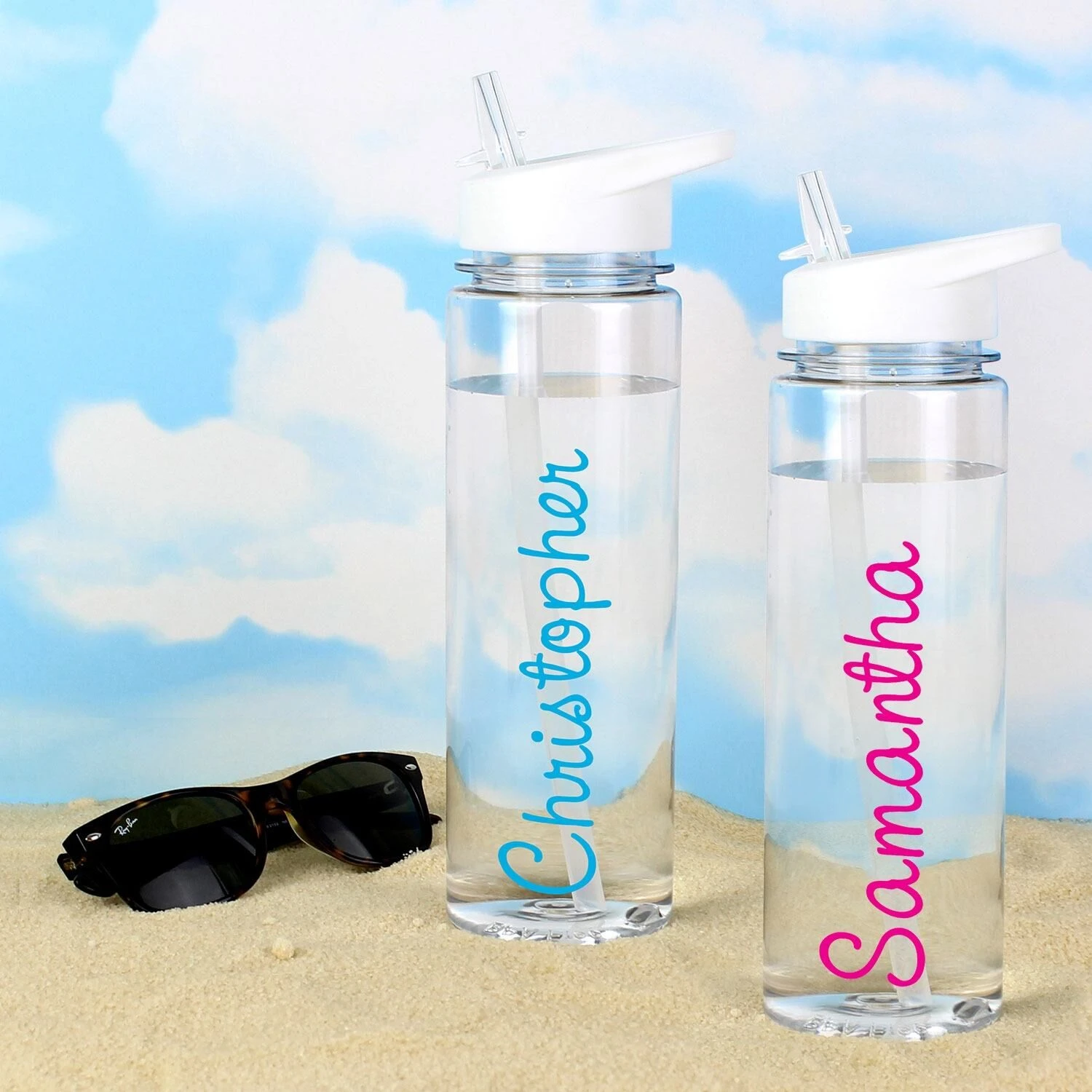 Personalised Island Water Bottle With Pink Text 2 Personalised Island Water Bottle With Pink Text - Image 2