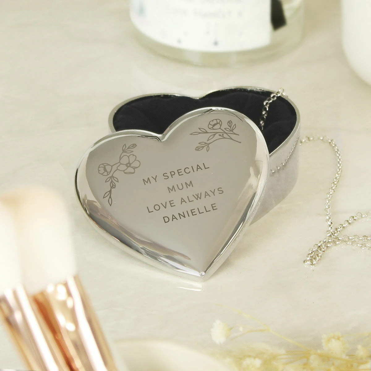 Personalised Floral Free Text Heart Trinket Box 1 Personalised Floral Free Text Heart Trinket Box