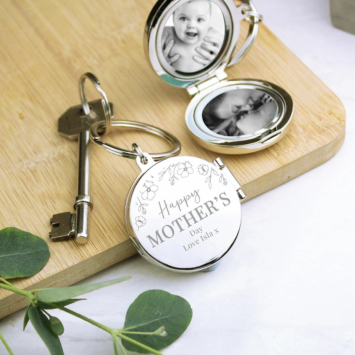 Personalised Floral Round Photo Frame Keyring 1 Personalised Floral Round Photo Frame Keyring