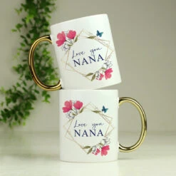 Personalised Geometric Floral Gold Handle Mug -Yankee Candle Sales pmc personalised p0805n44 geometic floral gold handle mug 03