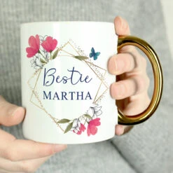 Personalised Geometric Floral Gold Handle Mug -Yankee Candle Sales pmc personalised p0805n44 geometic floral gold handle mug 07