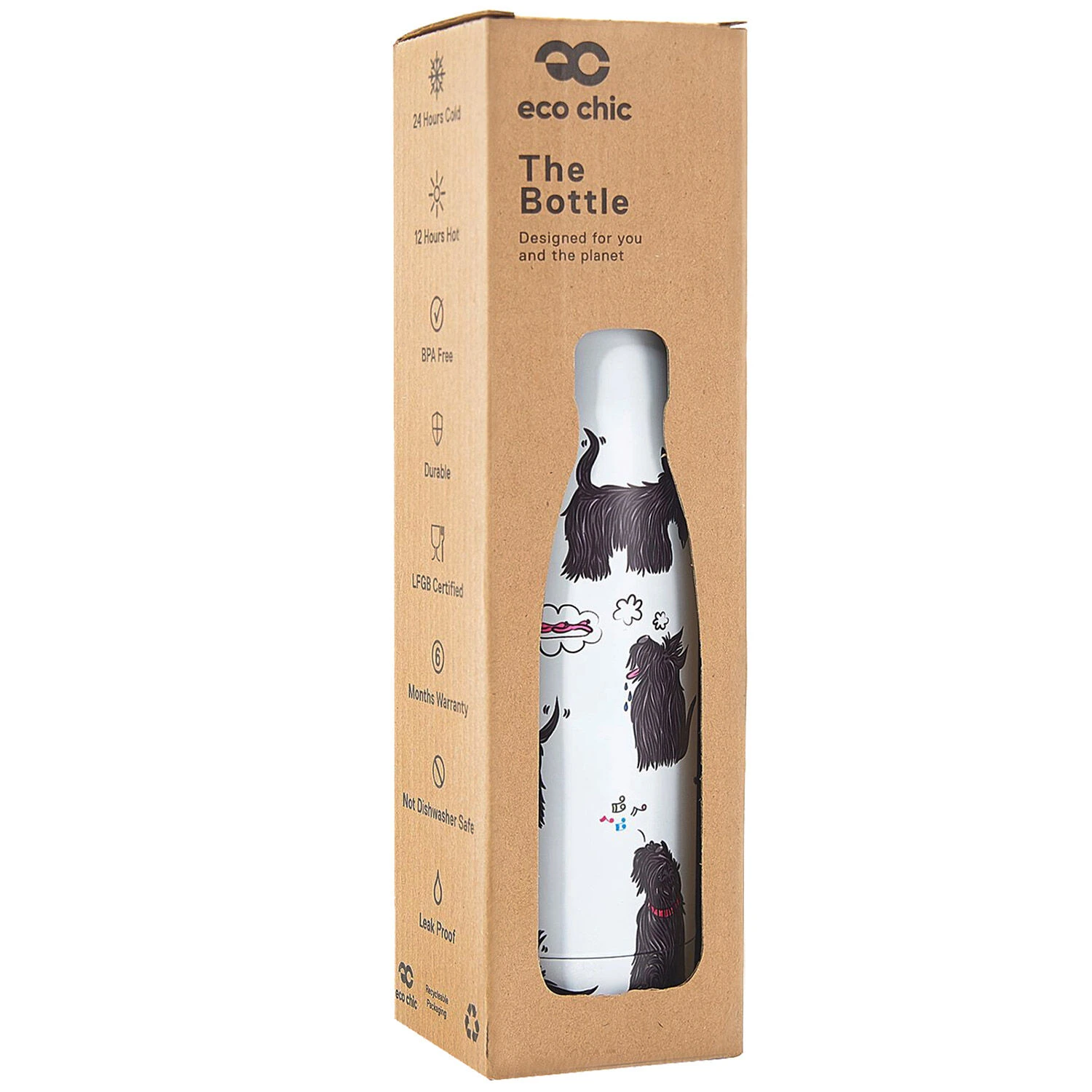 Eco Chic White Scatty Scotty Dogs 500ml Thermal Drinks Bottle 2 Eco Chic White Scatty Scotty Dogs 500ml Thermal Drinks Bottle - Image 2