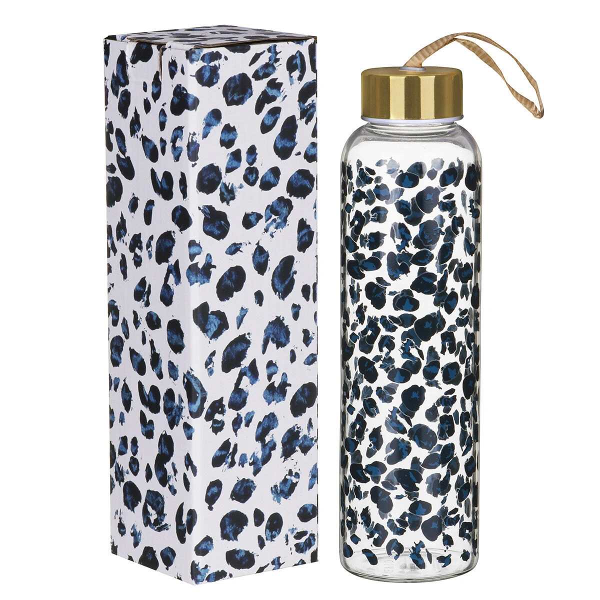 Widdop & Co Frida Leopard Print 420ml Glass Water Bottle 1 Widdop & Co Frida Leopard Print 420ml Glass Water Bottle