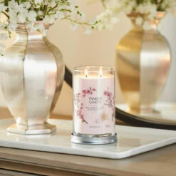 Yankee Candle Pink Cherry & Vanilla Signature Large Tumbler Candle -Yankee Candle Sales yankee candle 1630054e pink cherry vanilla signature large tumbler candle lifestyle 1